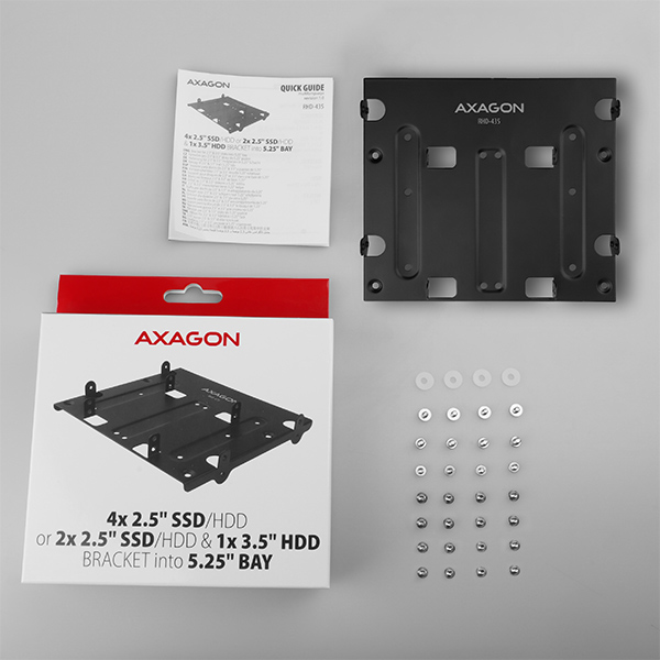 AXAGON RHD-435, kovový rám pre 4x 2.5" alebo 2x 2.5" HDD/SSD a 1x 3.5" HDD na 5.25" pozícia