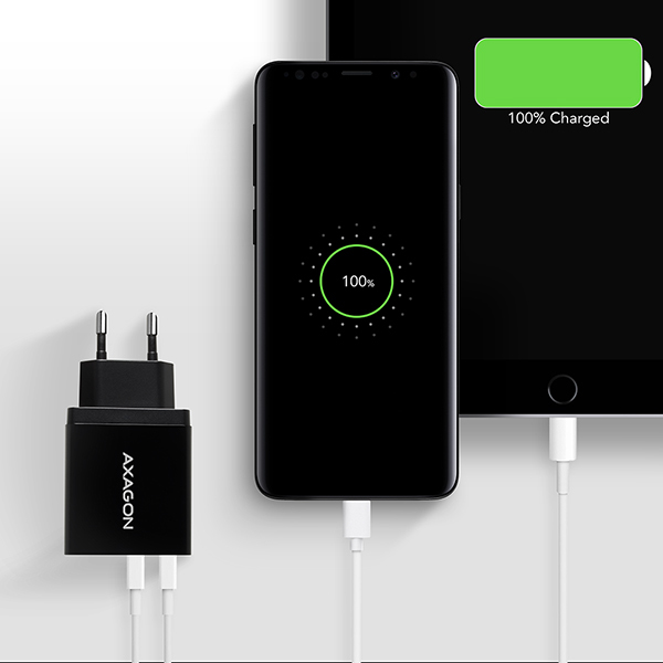 AXAGON ACU-QS24, sieťová nabíjačka QC & SMART 24 W, 2x port USB-A, QC3.0/AFC/FCP + 5V/1,2A