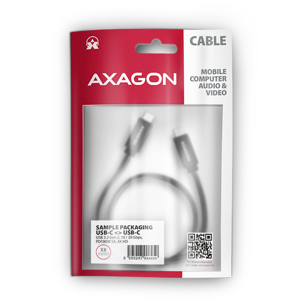 AXAGON BUCM32-CM10AB, SPEED+ kábel USB-C USB-C, 1 m, USB 20Gbps, PD 100W 5A, 4k HD, ALU, opletenie, čierny