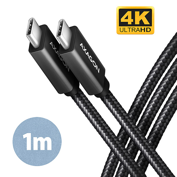 AXAGON BUCM32-CM10AB, SPEED+ kábel USB-C USB-C, 1 m, USB 20Gbps, PD 100W 5A, 4k HD, ALU, opletenie, čierny