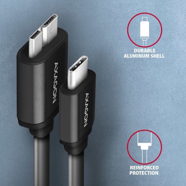 AXAGON BUMM3-CM10AB, SPEED kábel Micro-B USB USB-C, 1 m, USB 3.2 Gen 1, 3A, ALU, tpe, čierna