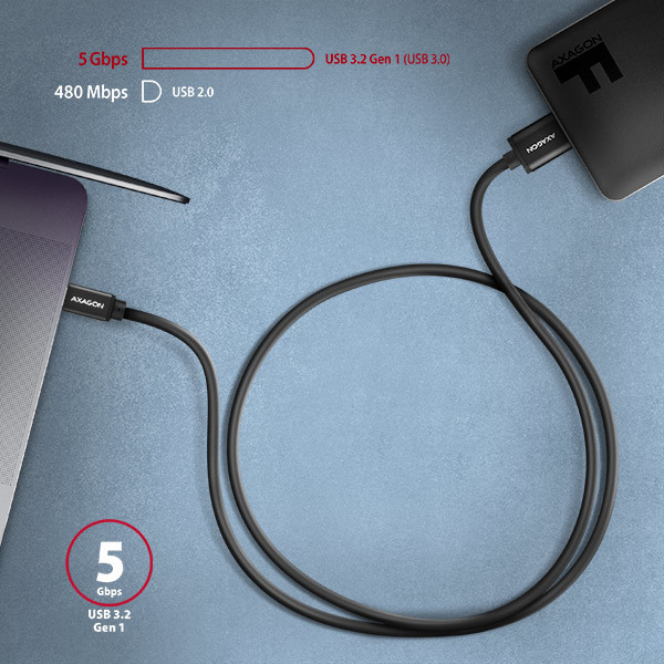 AXAGON BUMM3-CM10AB, SPEED kábel Micro-B USB USB-C, 1 m, USB 3.2 Gen 1, 3A, ALU, tpe, čierna