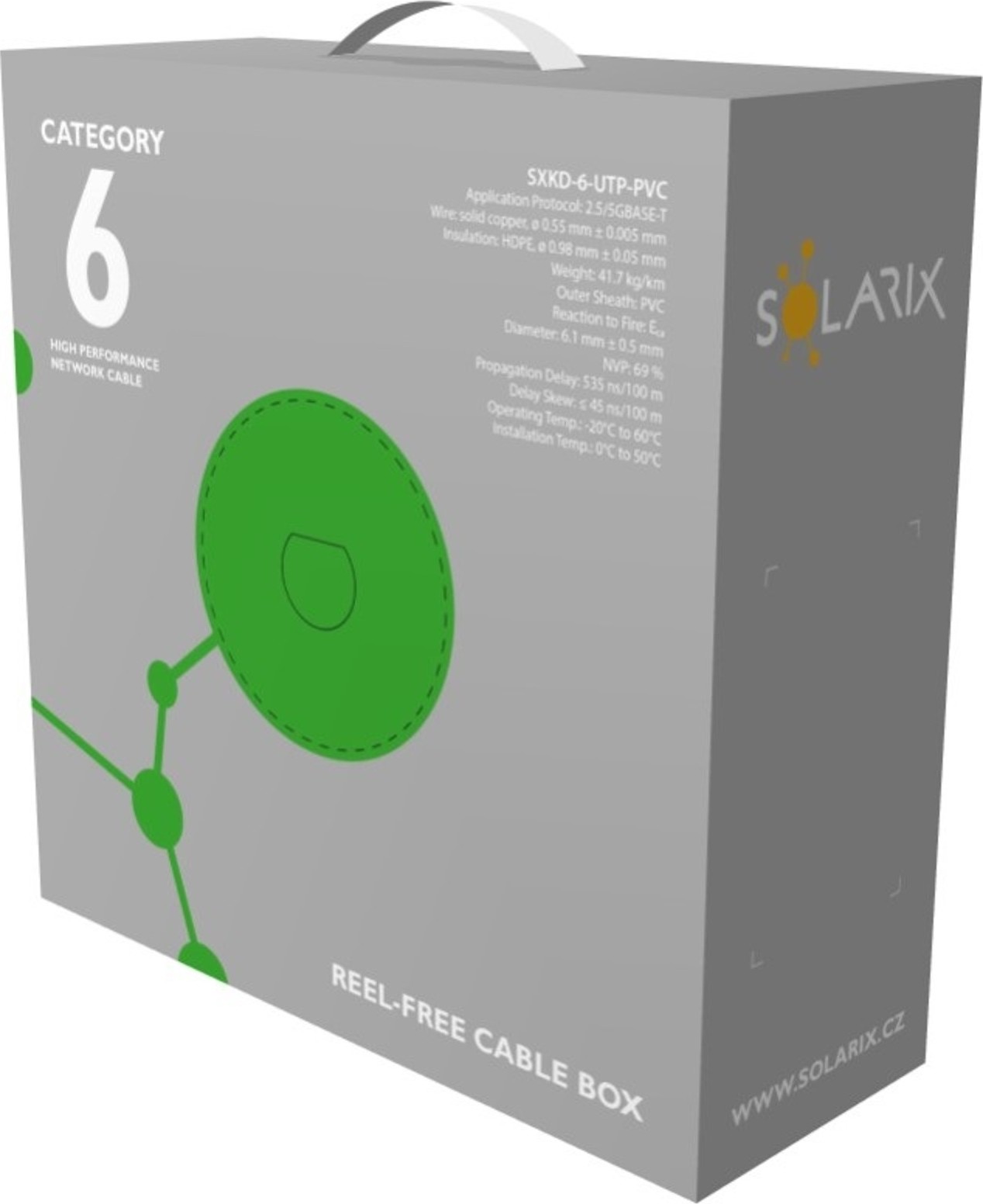 Inštalačný kábel Solarix UTP, Cat6, drôt, PVC, krabica 100 m SXKD-6-UTP-PVC