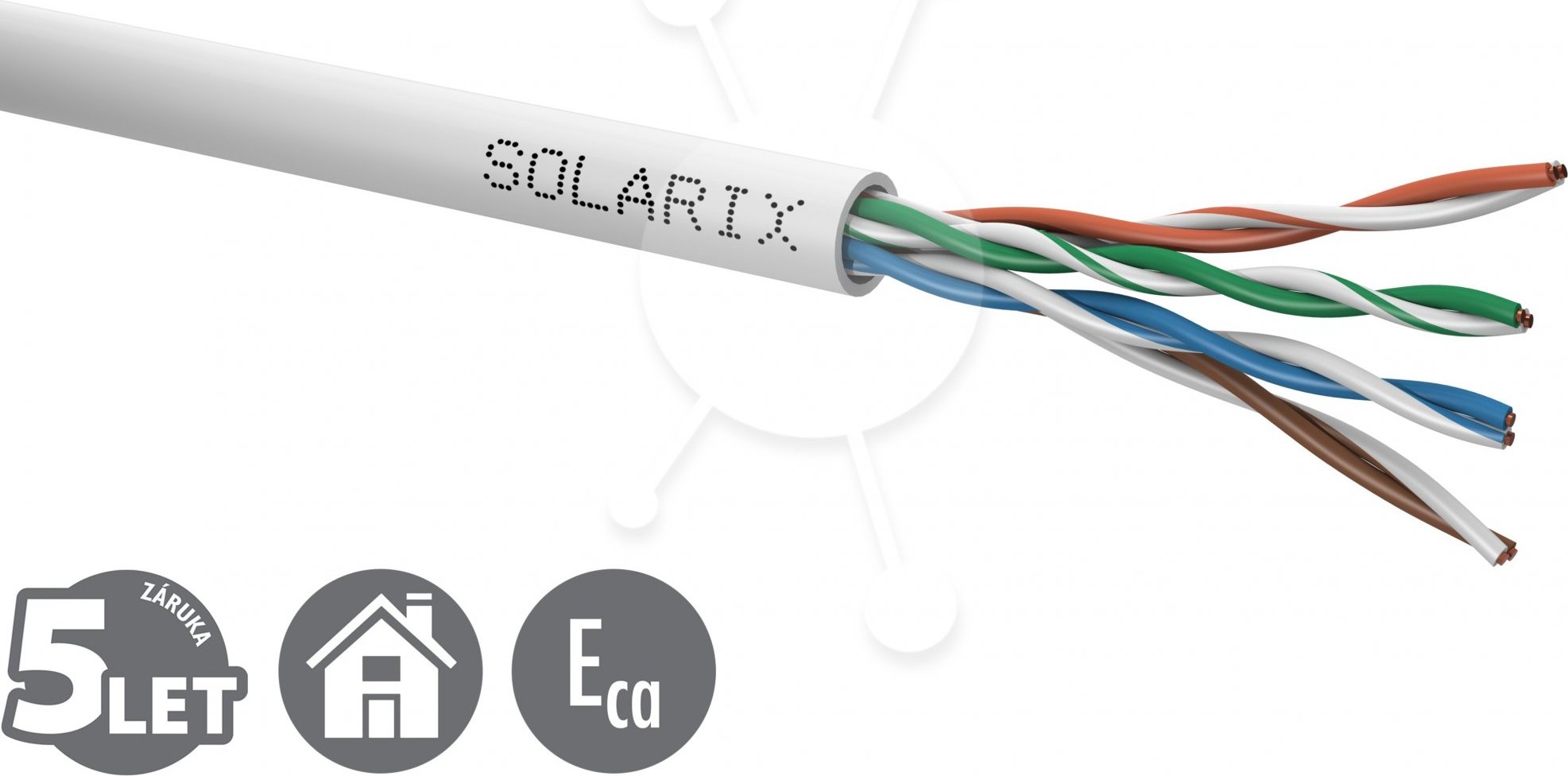 Inštalačný kábel Solarix UTP, Cat5E, drôt, PVC, krabica 100 m SXKD-5E-UTP-PVC