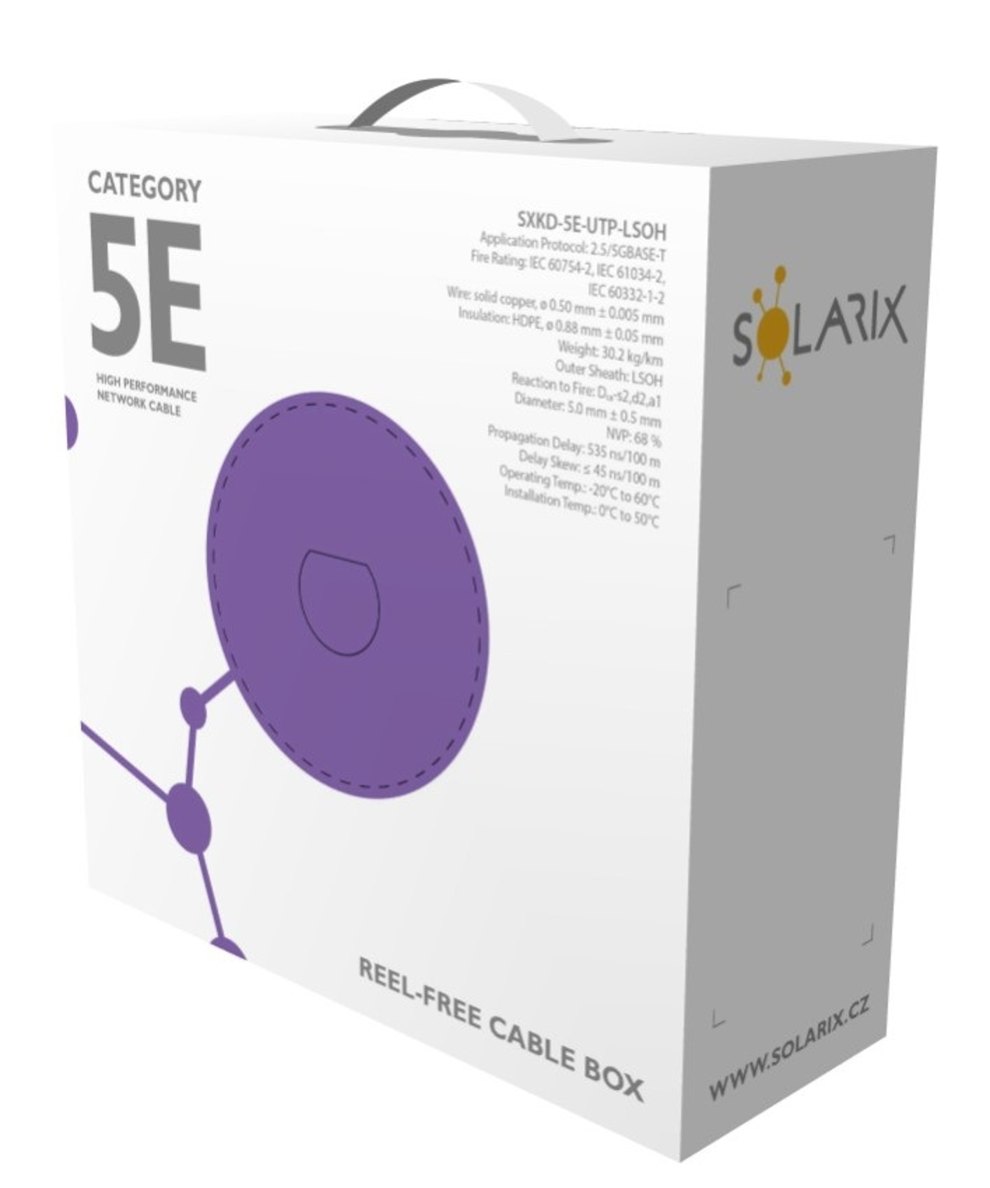 Inštalačný kábel Solarix UTP, Cat5E, drôt, LSOH, krabica 100 m SXKD-5E-UTP-LSOH