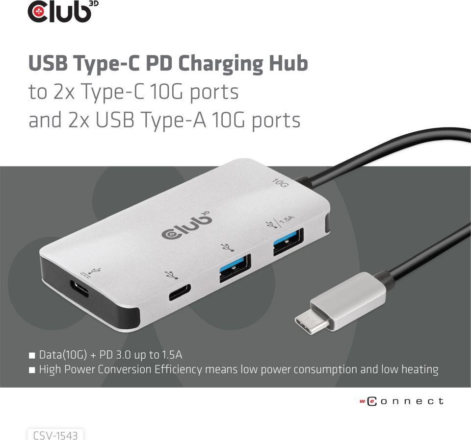 Club 3D Club3D USB-C Gen2 PD hub pre 2x USB-C 10G porty a 2x USB-A 10G porty