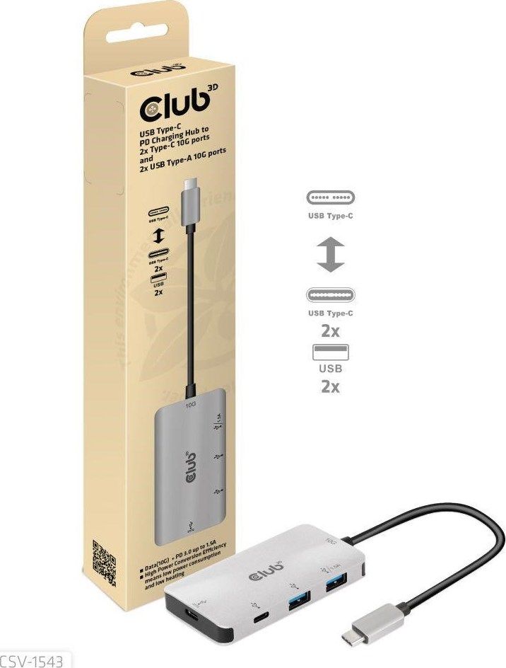 Club 3D Club3D USB-C Gen2 PD hub pre 2x USB-C 10G porty a 2x USB-A 10G porty