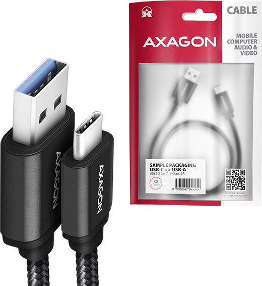 AXAGON BUCM3-AM10AB, SPEED kábel USB-C USB-A, 1 m, USB 3.2 Gen 1, 3A, ALU, opletenie, čierna