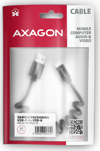 AXAGON BUCM-AM10TB, TWISTER kábel USB-C USB-A, 0.6 m, USB 2.0, 3A, ALU, tpe, čierna