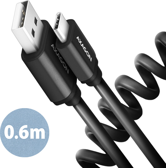 AXAGON BUCM-AM10TB, TWISTER kábel USB-C USB-A, 0.6 m, USB 2.0, 3A, ALU, tpe, čierna