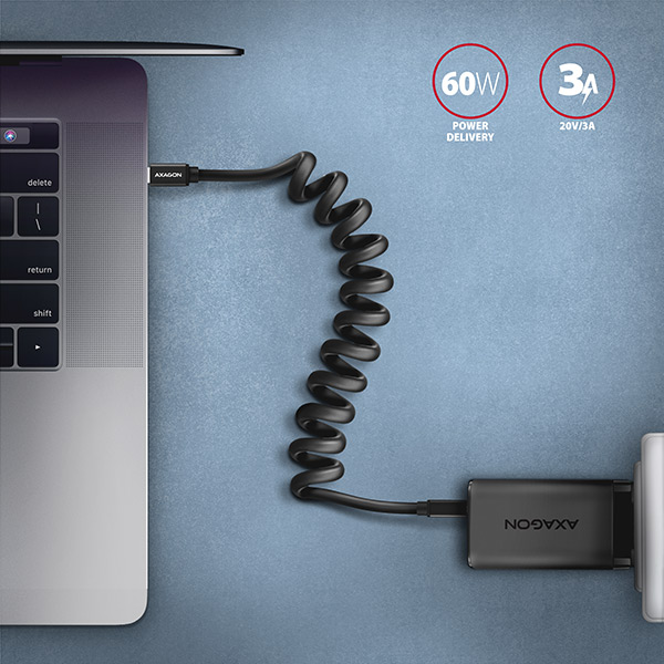 AXAGON BUCM-CM10TB, TWISTER kábel USB-C  USB-C, 0.6 m, USB 2.0, PD 60W 3A, ALU, tpe, čierny