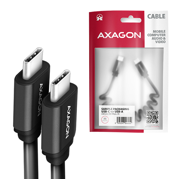 AXAGON BUCM-CM10TB, TWISTER kábel USB-C  USB-C, 0.6 m, USB 2.0, PD 60W 3A, ALU, tpe, čierny