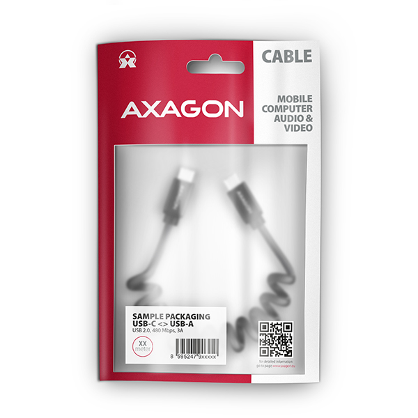 AXAGON BUCM-CM10TB, TWISTER kábel USB-C  USB-C, 0.6 m, USB 2.0, PD 60W 3A, ALU, tpe, čierny