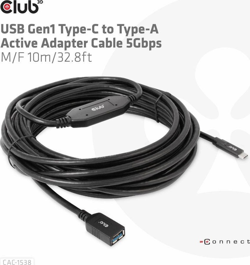 Club 3D Club3D Kabel USB-C na USB-A, Aktivní adaptér/kabel, 5 Gbps (M/F), 10m