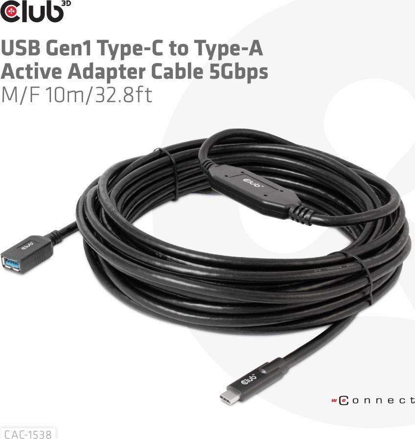 Club 3D Club3D Kabel USB-C na USB-A, Aktivní adaptér/kabel, 5 Gbps (M/F), 10m