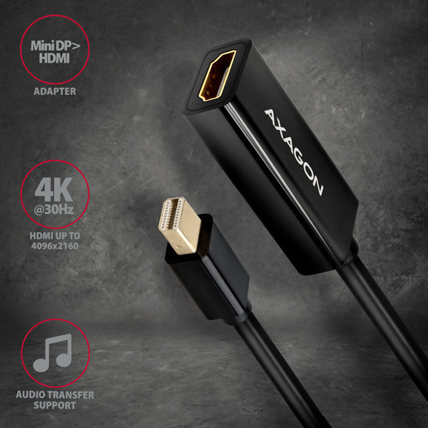 AXAGON RVDM-HI14N, Mini DisplayPort -> HDMI 1.4 redukcia/adaptér, 4K/30Hz