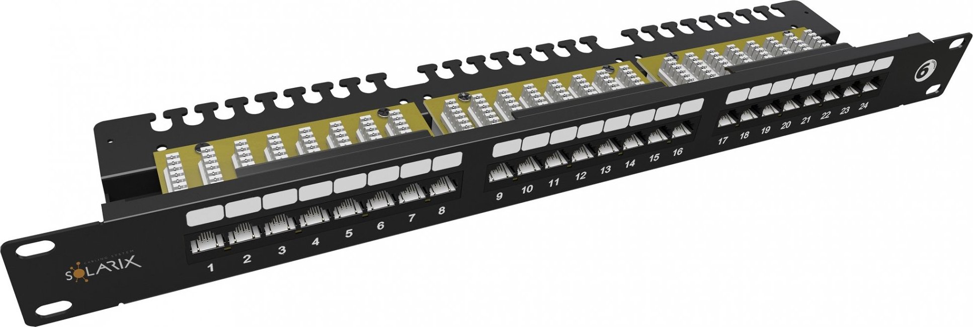 Solarix Patch panel 24 x RJ45 CAT6 UTP s prepojovacou lištou 1U SX24L-6-UTP-BK-N