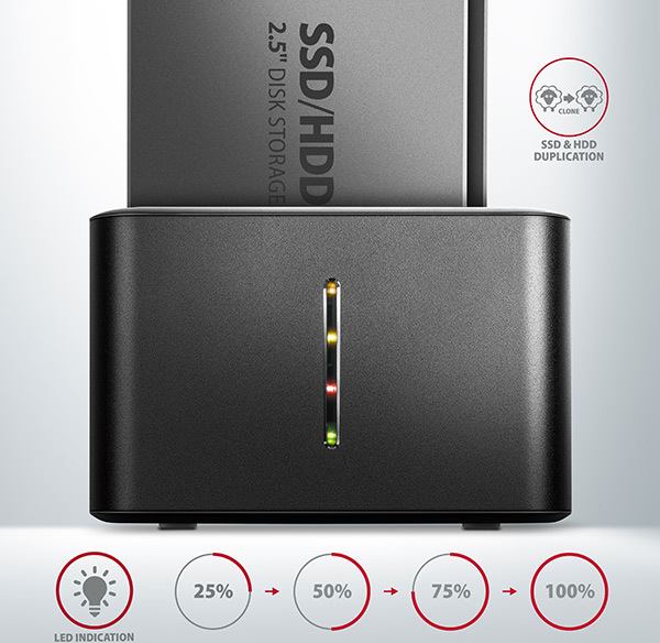 AXAGON ADSA-D25, USB 3.2 Gen 1 - 2x SATA 6G 2.dokovacia stanica 5" SSD/HDD CLONE MINI
