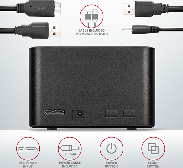 AXAGON ADSA-D25, USB 3.2 Gen 1 - 2x SATA 6G 2.dokovacia stanica 5" SSD/HDD CLONE MINI