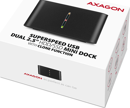 AXAGON ADSA-D25, USB 3.2 Gen 1 - 2x SATA 6G 2.dokovacia stanica 5" SSD/HDD CLONE MINI