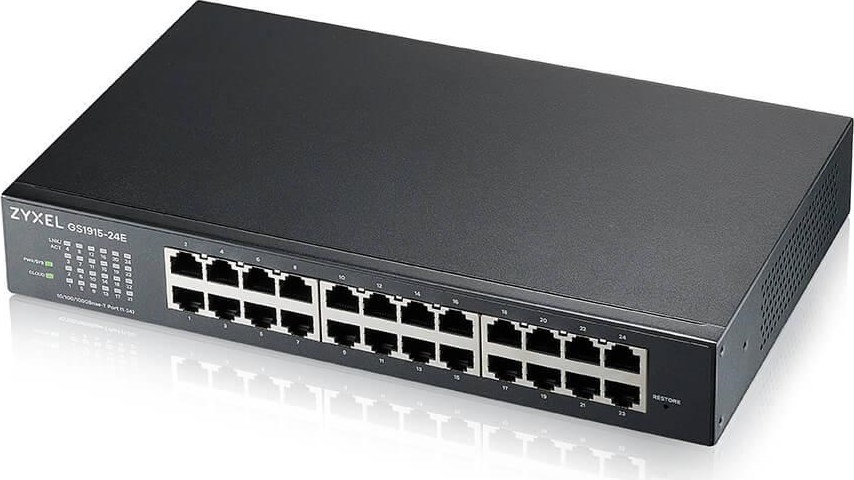 Zyxel GS1915-24E, 24-port GbE Smart hybrid mode Switch, standalone or NebulaFlex Cloud, rackmount, fanless