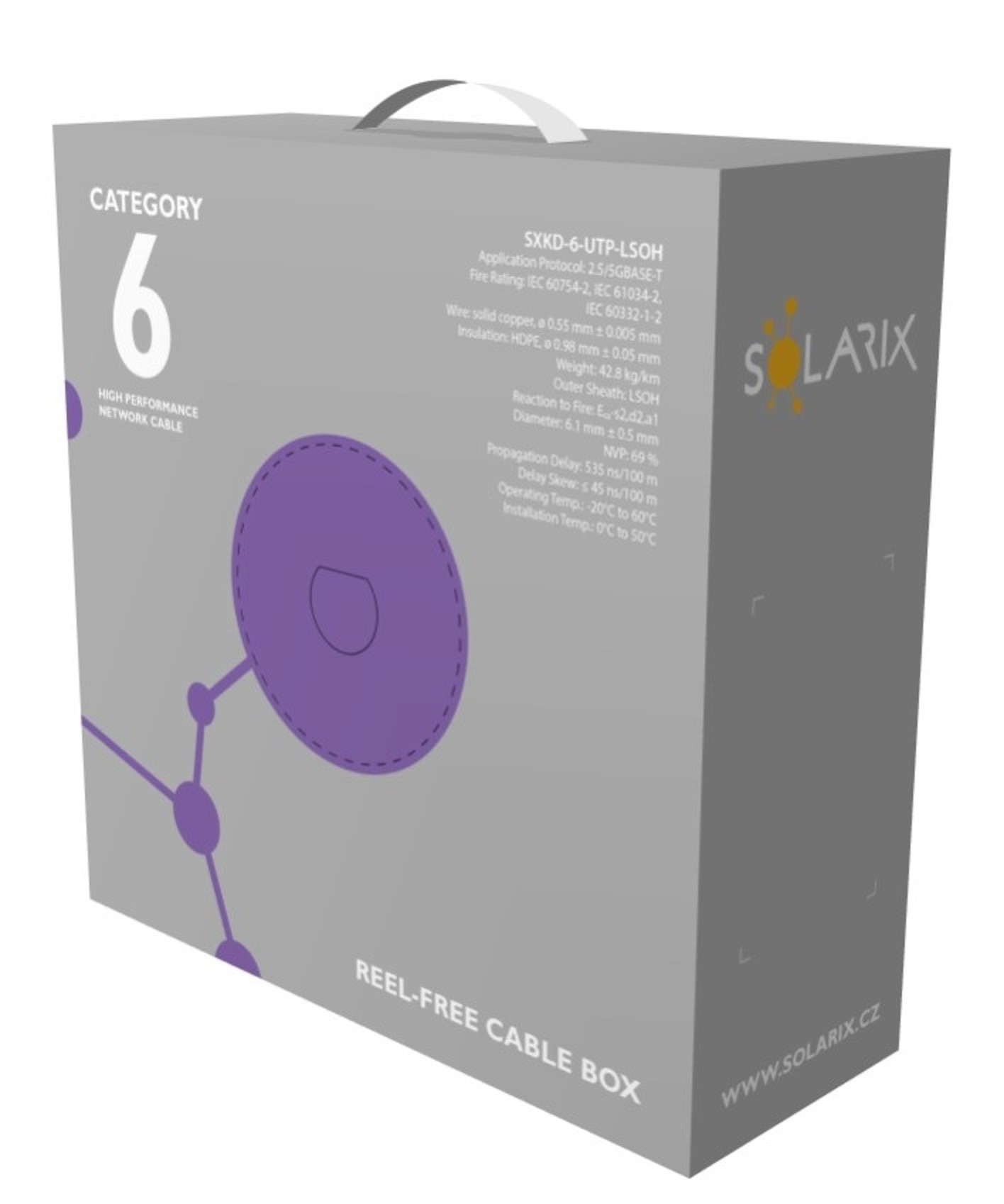 Inštalačný kábel Solarix UTP, Cat6, drôt, LSOH, krabica 100 m SXKD-6-UTP-LSOH