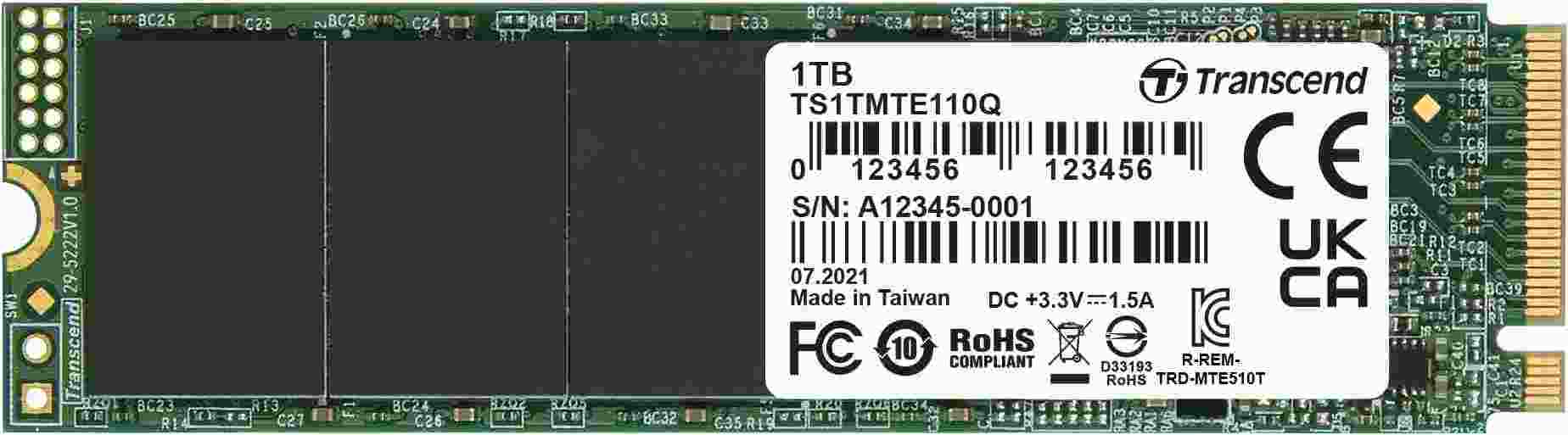 TRANSCEND SSD 110Q 1TB, M.2 2280, PCIe Gen3x4, NVMe, M-Key, QLC, bez DRAM