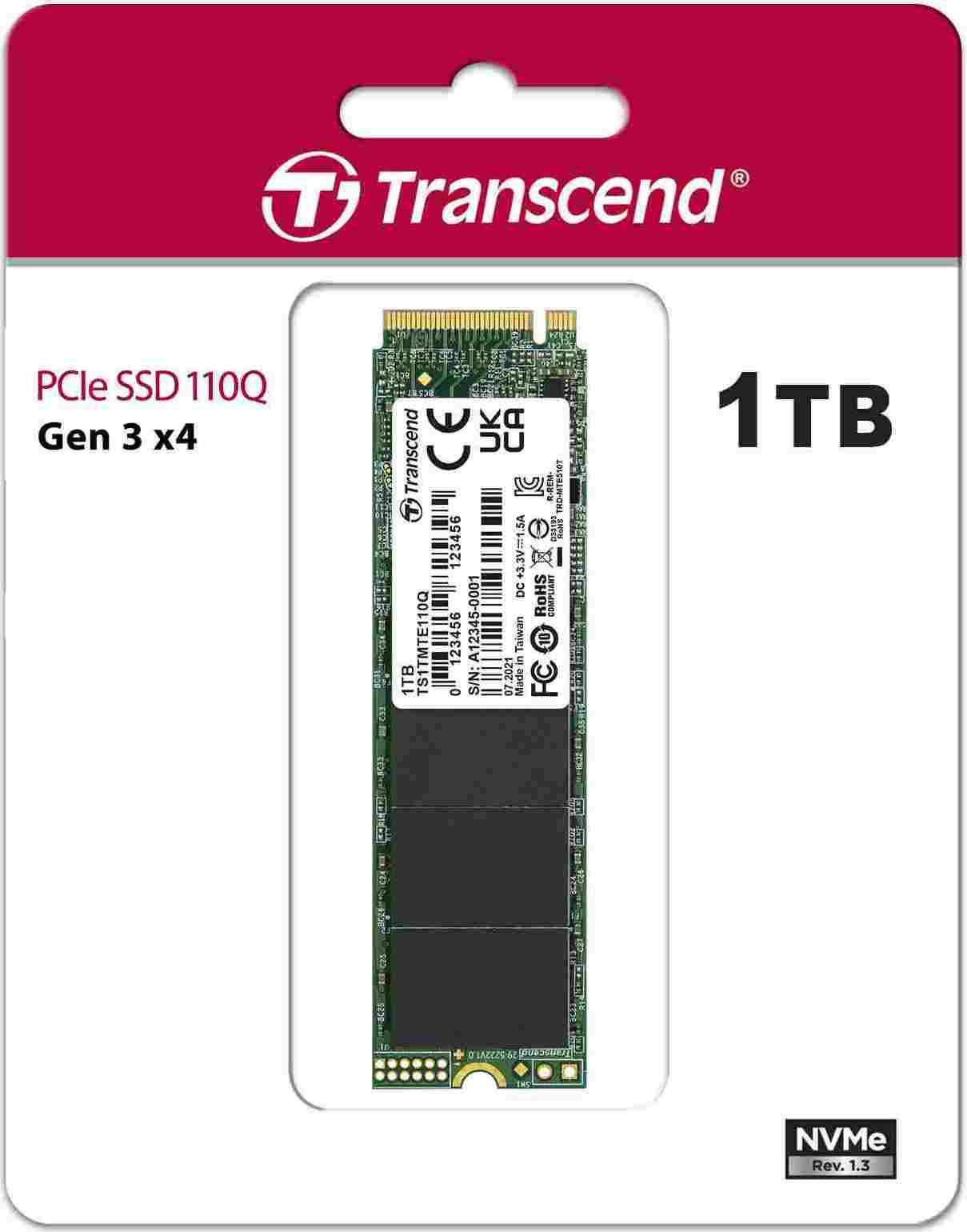 TRANSCEND SSD 110Q 1TB, M.2 2280, PCIe Gen3x4, NVMe, M-Key, QLC, bez DRAM