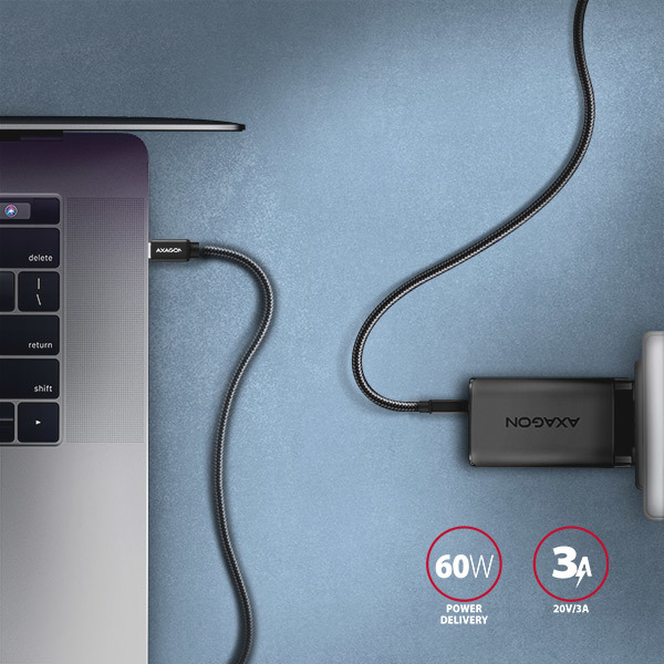 AXAGON BUCM3-CM30AB, SPEED kábel USB-C USB-C, 3 m, USB 3.2 Gen 1, PD 60W 3A, ALU, opletenie, čierny