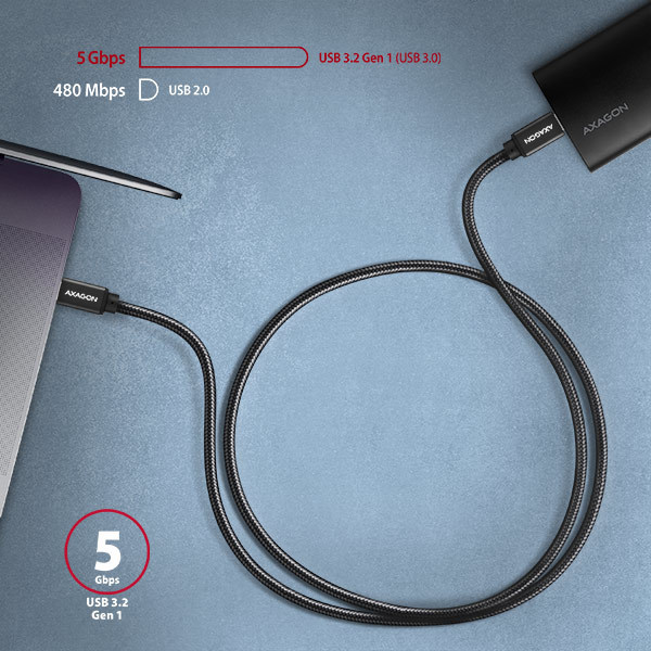 AXAGON BUCM3-CM30AB, SPEED kábel USB-C USB-C, 3 m, USB 3.2 Gen 1, PD 60W 3A, ALU, opletenie, čierny