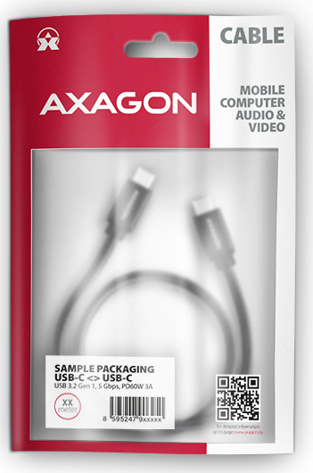 AXAGON BUCM3-CM30AB, SPEED kábel USB-C USB-C, 3 m, USB 3.2 Gen 1, PD 60W 3A, ALU, opletenie, čierny