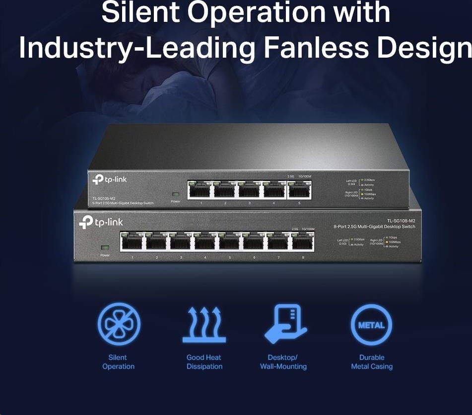 TP-Link switch TL-SG108-M2 (8x2,5GbE, fanless)
