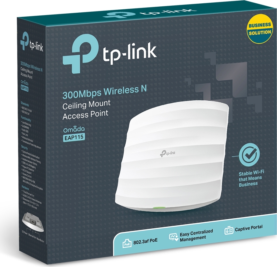 TP-Link EAP115 OMADA WiFi4 AP (N300,2,4GHz,1x100Mb/s LAN,1xPoE-in)