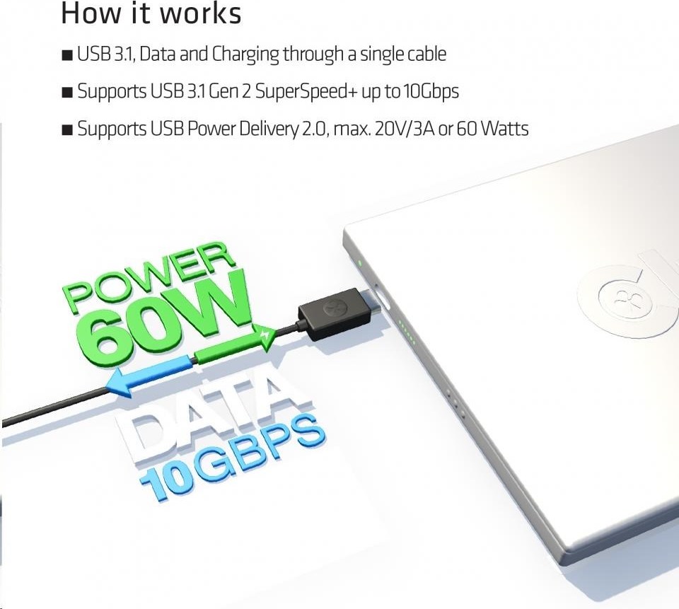 Club 3D Kábel USB Club3D 3.1 Type-C na USB 3.1 Typ A, 10Gbps Power Delivery 60W (M/M), 1m