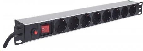 Intellinet 19" 1U Rackmount 8-Way Power Strip - nemecký typ, distribučný panel, 8x DE zásuvka, 3m kábel