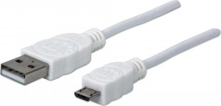 MANHATTAN Pripojovací kábel USB 2.0 A samec / Micro-B samec, 1 m, biely