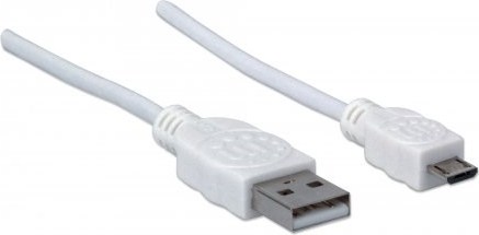 MANHATTAN Pripojovací kábel USB 2.0 A samec / Micro-B samec, 1 m, biely