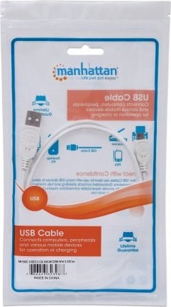 MANHATTAN Pripojovací kábel USB 2.0 A samec / Micro-B samec, 1 m, biely