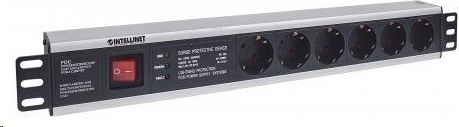 Intellinet 19" 1.5U Rackmount 6-Way Power Strip - nemecký typ, distribučný panel, 6x DE zásuvka, 3m kábel, prepäťová ochrana
