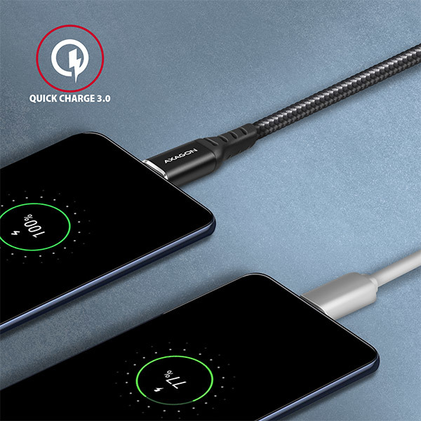 AXAGON BUCM-AM10AB, HQ kábel USB-C USB-A, 1 m, USB 2.0, 3A, ALU, opletenie, čierny
