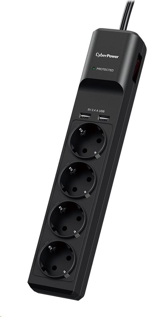 Cyber Power Systems CyberPower Surge Buster™ 4 zásuvky, 2xUSB, 1.8m, nemecký, nový