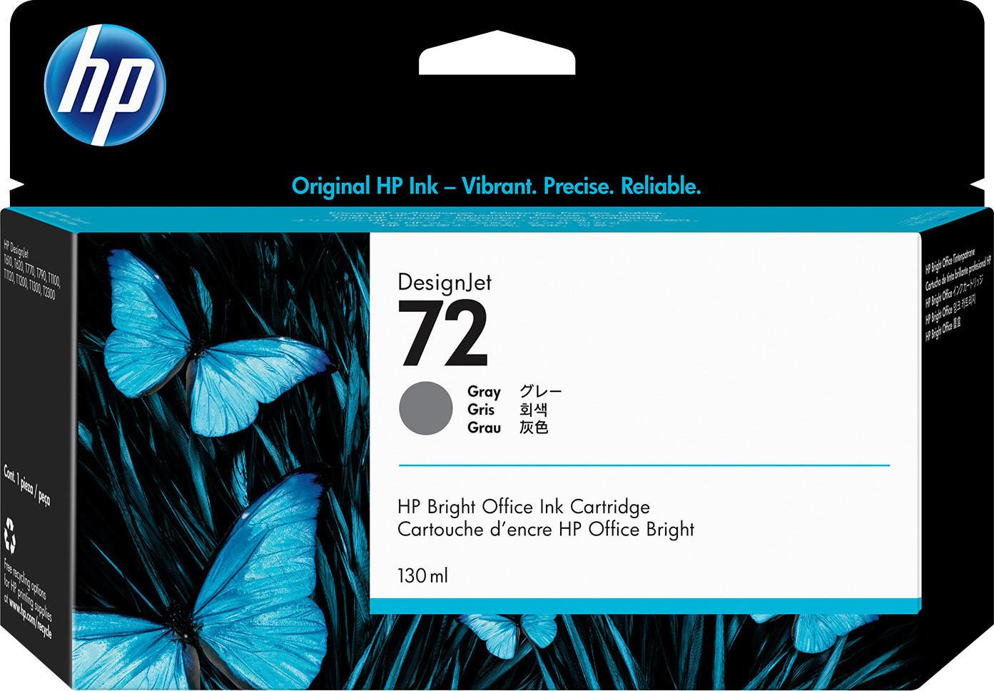 HP Inc. HP 72 Grey DJ Ink Cart, 130 ml, C9374A
