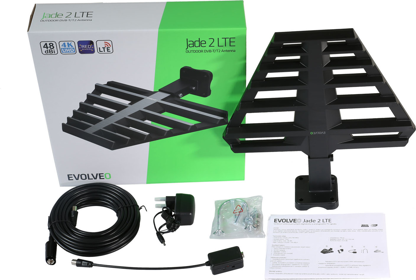 EVOLVEO Jade 2, aktivní venkovní anténa DVB-T2, filtr LTE,4G,5G