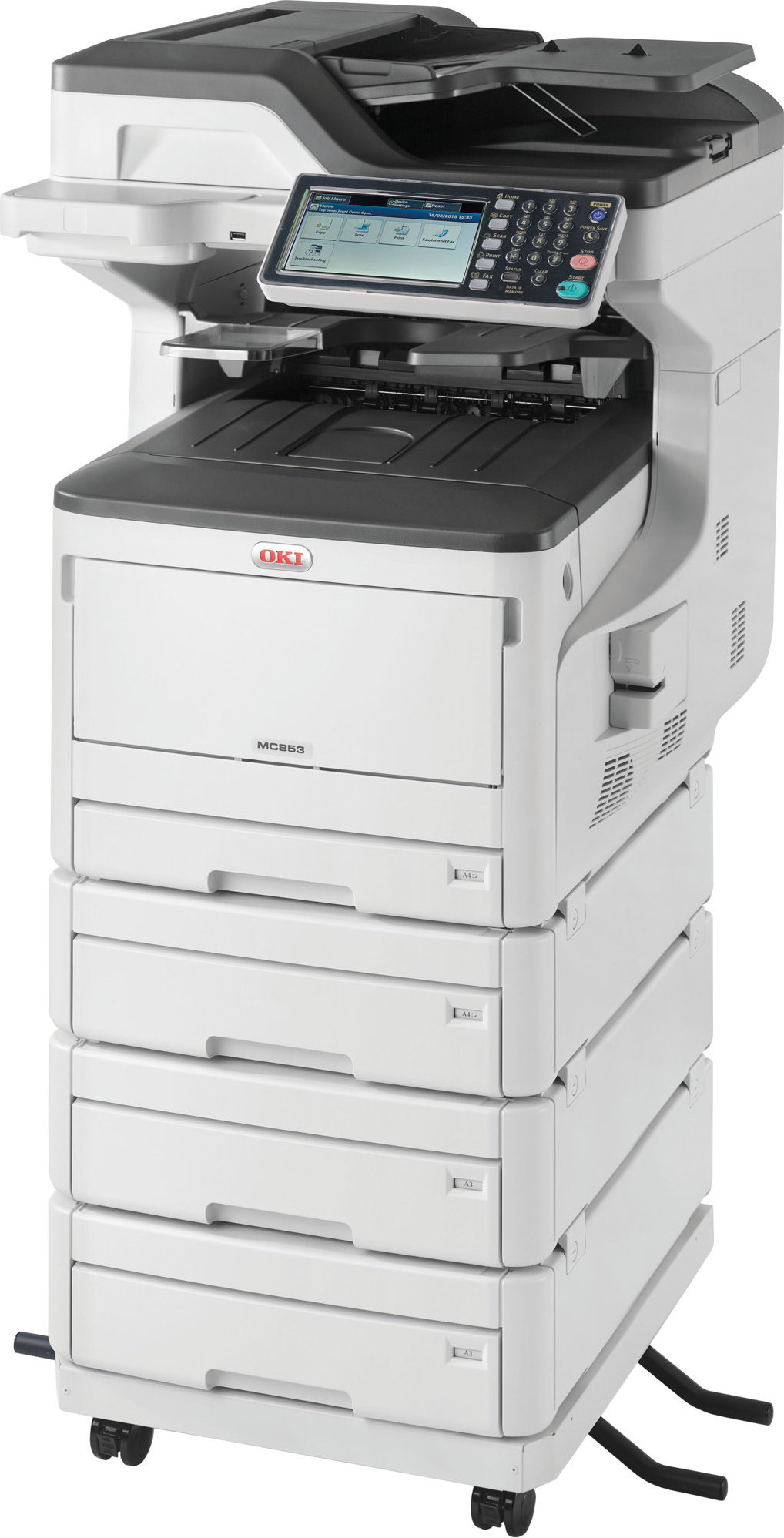 OKI MC853dnv A3 23 str./min ProQ2400DPI, PCL/PS,USB,LAN (tlač/skenovanie/kopírovanie/fax), 250GB HDD