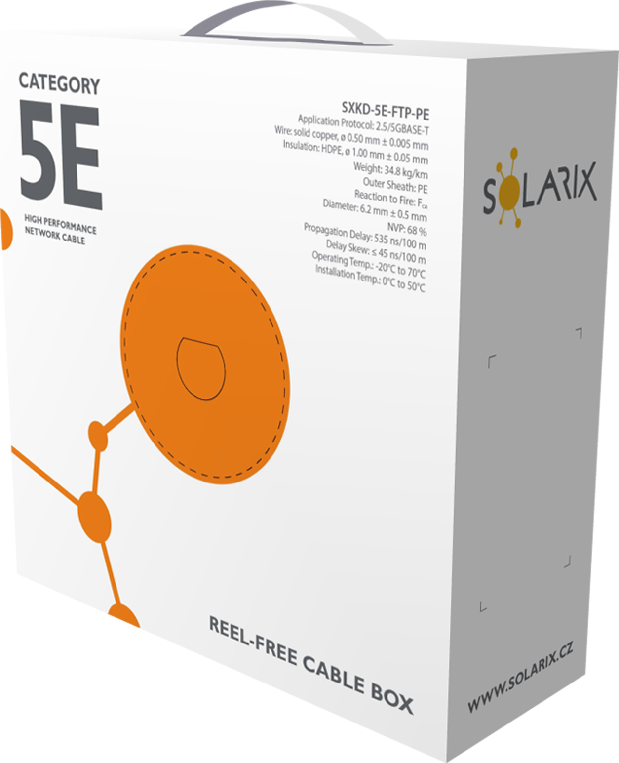 Inštalačný kábel Solarix FTP, Cat5E, drôt, PVC, krabica 100 m SXKD-5E-UTP-PVC