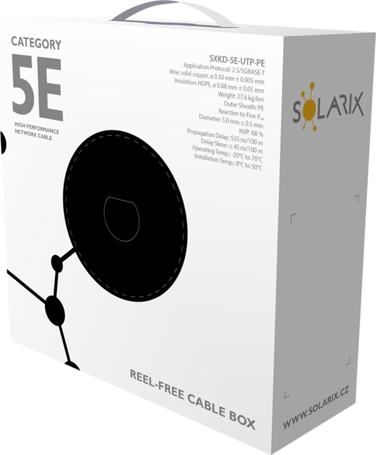 Inštalačný kábel Solarix UTP, Cat5E, drôt, PVC, krabica 100 m SXKD-5E-UTP-PVC
