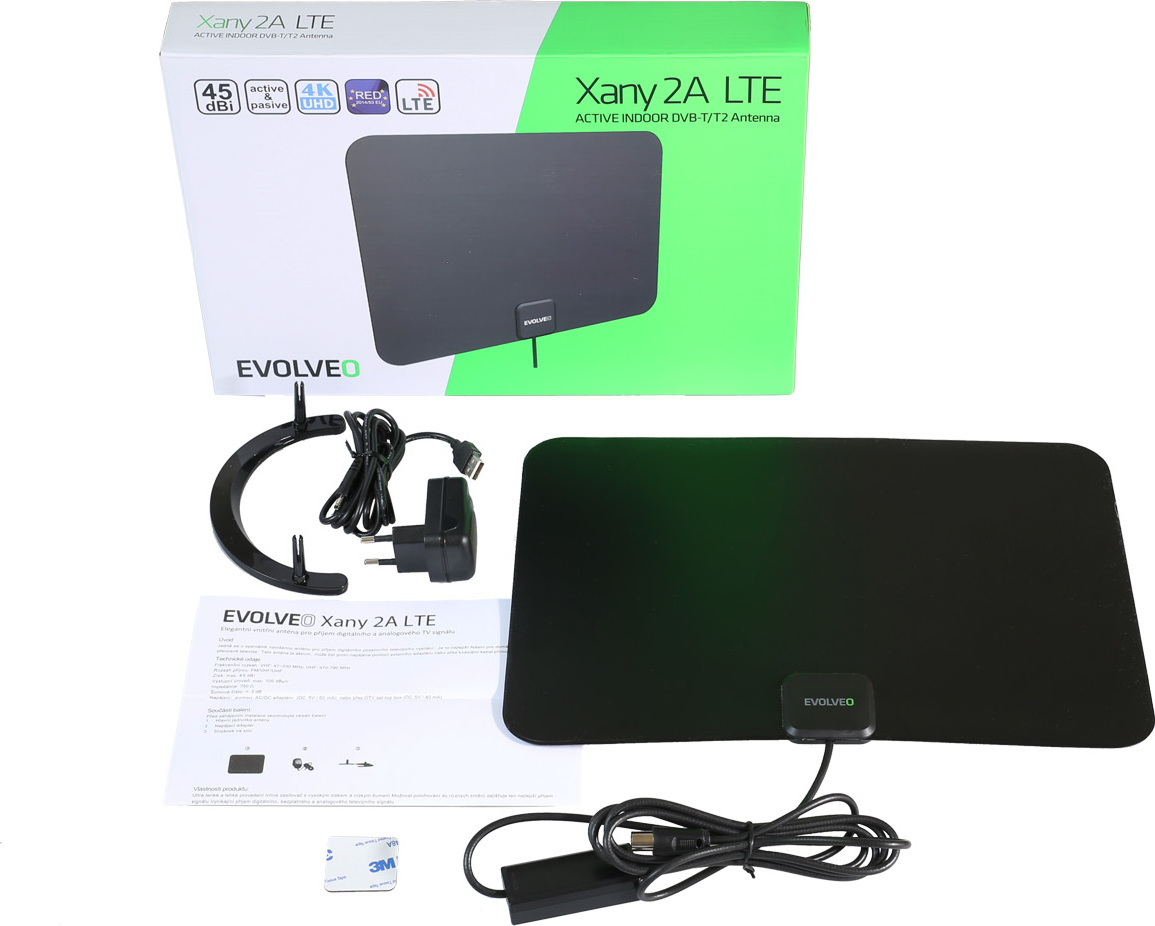 EVOLVEO Xany 2A, 230/5V, aktivní pokojová anténa FM/DAB+/DVB-T2, filtr LTE,4G,5G