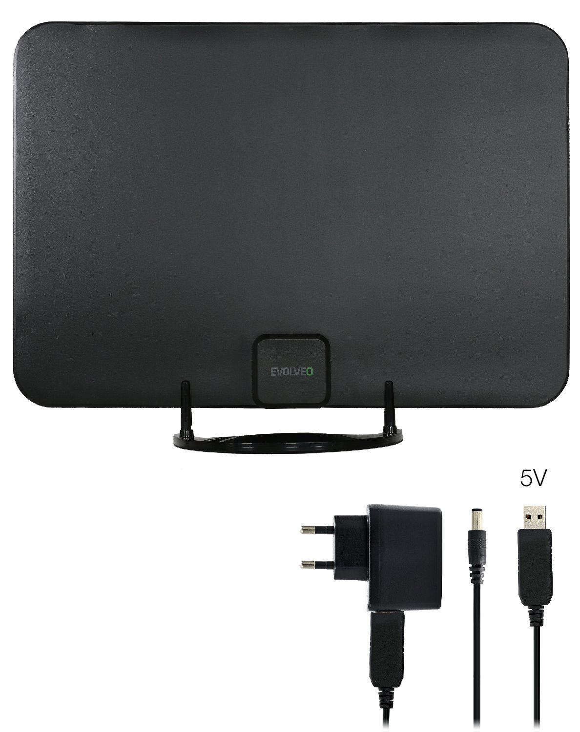 EVOLVEO Xany 2A, 230/5V, aktivní pokojová anténa FM/DAB+/DVB-T2, filtr LTE,4G,5G