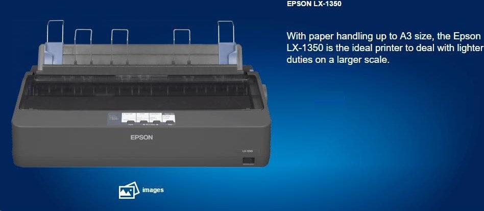 Ihličková tlačiareň EPSON LX-1350, A3, 9 ihiel, 357 znakov za sekundu, 1+4 kópie, USB 2.0, LPT, RS232