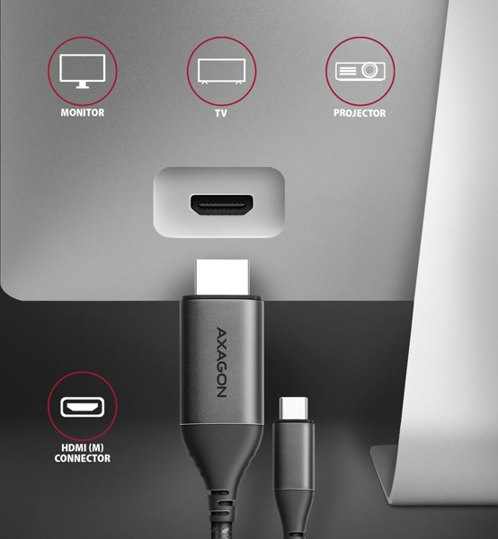 AXAGON RVC-HI2MC, USB-C -> HDMI 2.0a redukcia / kábel 1.8m, 4K/60Hz HDR10